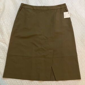 NWT Halogen Knee Length Faux Wrap Skirt Olive Green Women’s Size 10 Business Cas